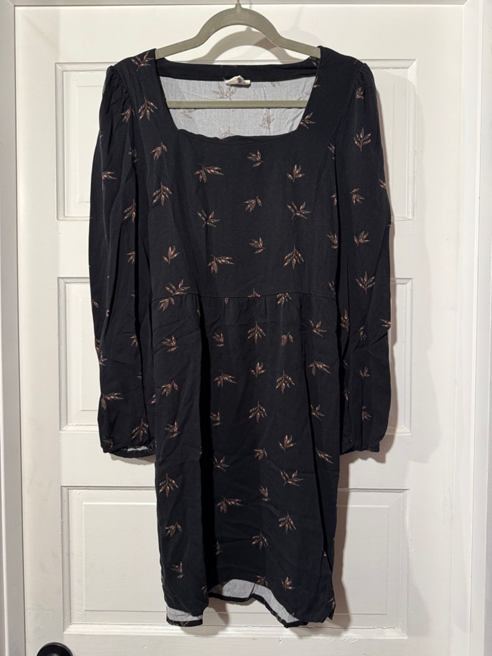 Rachel Black Long-Sleeve Square Neck Dress with Floral Motif